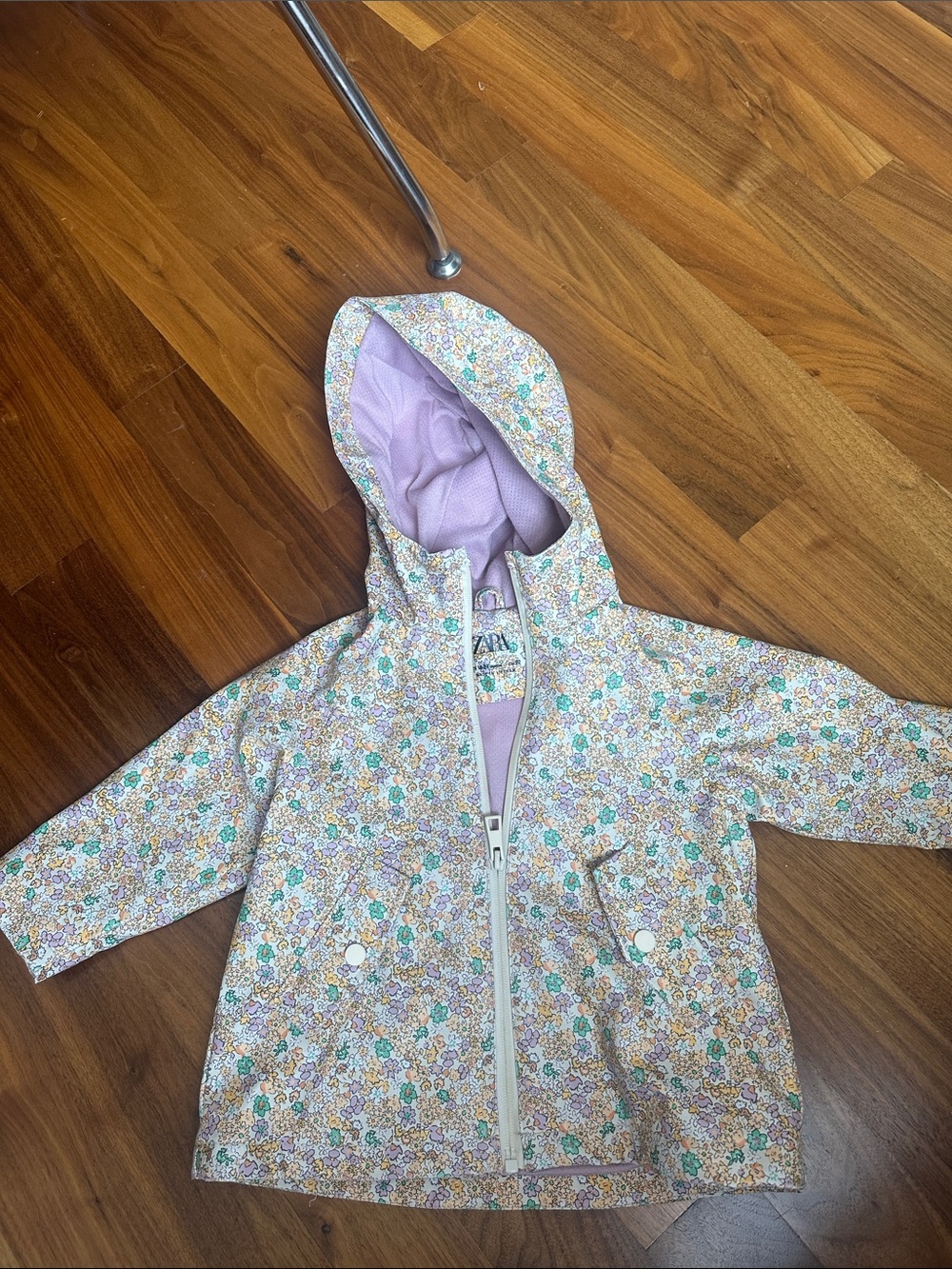 Zara Girls Floral Hooded Rubberized Lined Rain Jacket